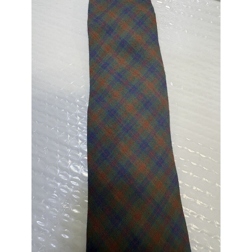 The GAP Tie Vintage Brown Blue Green plaid pattern Rayon/Wool blend 57L 3.5W